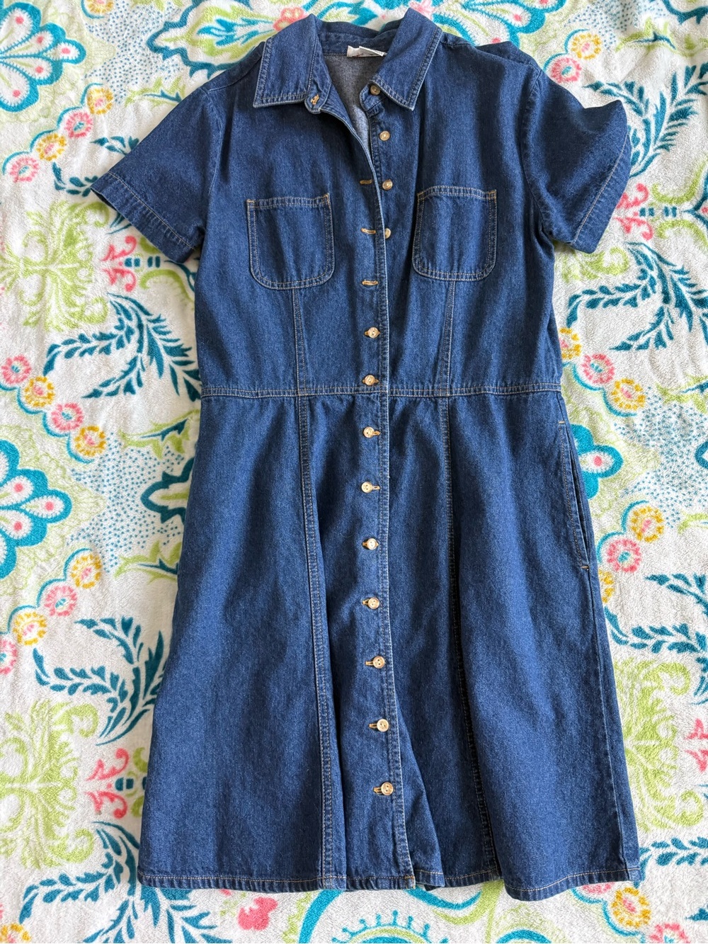 Talbots Dark Blue Denim Button-Front Girls' Dress
